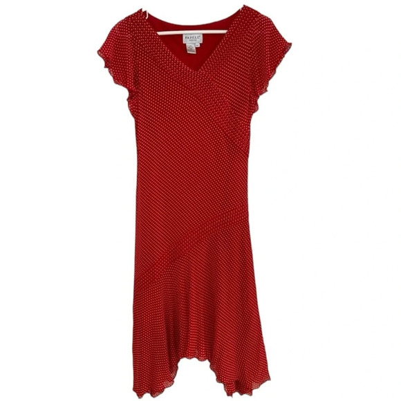 Adrianna Papell Silk Polka Dot Asymmetrical Hem Dress in Red & Cream Siz… - Picture 1 of 12